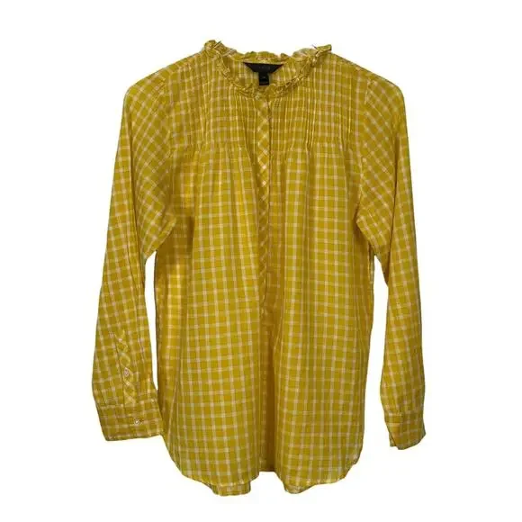 J. Crew Blouse Top Ruffled Popover Mini Window Pane Yellow Size XS NWOT - Picture 2 of 9
